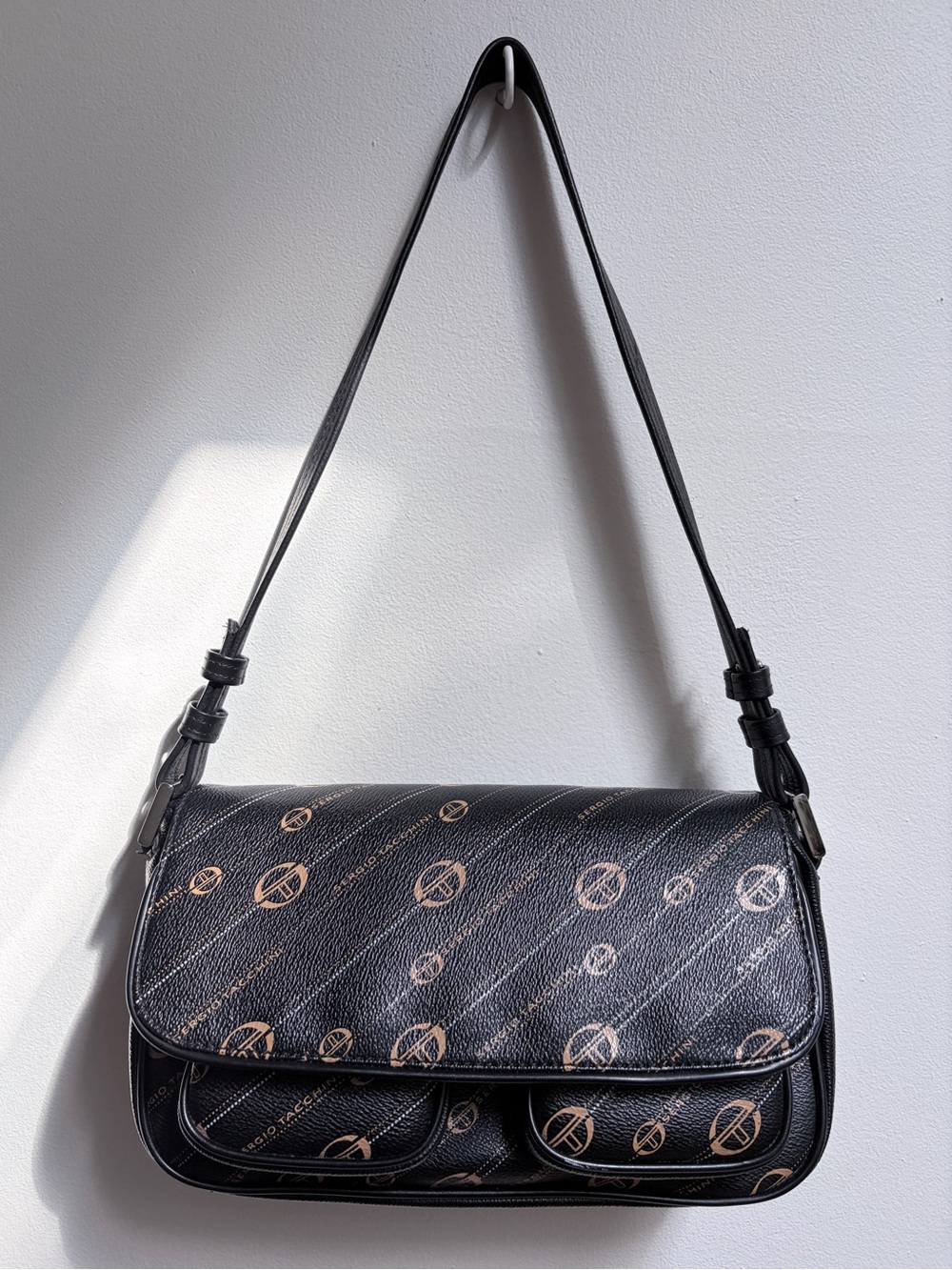 Sergio Tacchini Black Monogram Baguette Shoulder Bag